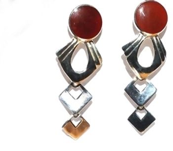 Sterling Silver Genuine Shell Or Stone Triple Drop Earrings - Pink Shell