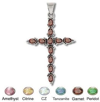 Sterling Silver Hand-Made Genuine Facet Stone Cross - Clear