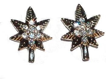Sterling Silver Bud Leaf With 16 CZ Post Stud Earrings