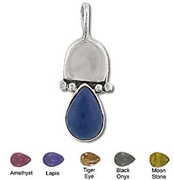 Sterling Silver Hand-Made Genuine Stone Pendants - Lapis