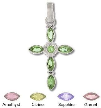 Sterling Silver Hand-Made Genuine Facet Stone Cross - Sahire