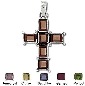 Sterling Silver Bali Hand-Made Genuine Facet Stone Cross - Amethyst