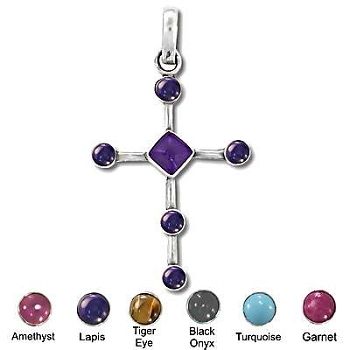 Sterling Silver Hand-Made Genuine Stone Cross - Garnet
