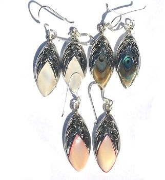 Sterling Silver Genuine Shell Inlay Filigree Ellise Earrings - Mother Of Pearl