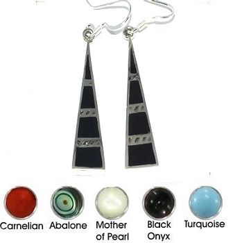 Sterling Silver Genuine Shell/Stone Inlay Long Triangle Dangles - Black Onyx