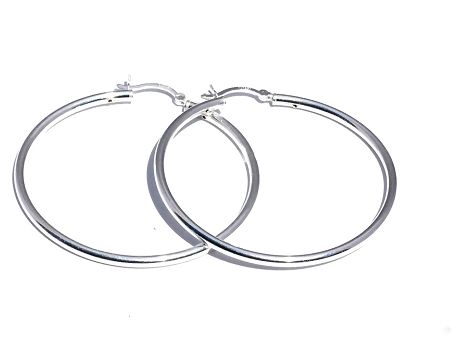 Sterling Silver 50mm Safety Catch Hoop Earrings 2.5mm Thick
