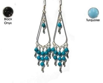 Sterling Silver Tear Dangle Earring W/ Turquoise Or Back Onyx - Turquoise