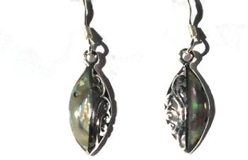 Sterling Silver Genuine Shell Inlay Halved Ellise Earrings - White Abalone
