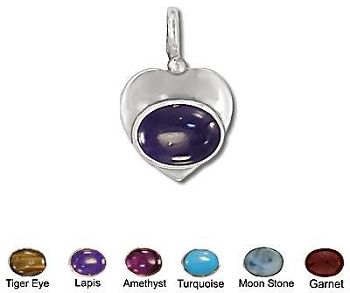 Sterling Silver Hand-Made Genuine Stone Heart Pendant - Garnet