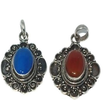 Sterling Silver Hand-Made Pendant W/ Genuine Stone - Garnet