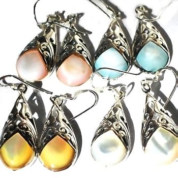 Sterling Silver Genuine Shell Inlay Filigree Teardrop Earrings - Yellow Shell