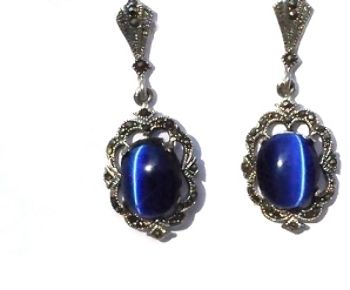 Sterling Silver Earring With Cats Eye Gemstone - Yellow