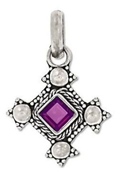 Sterling Silver Hand-Made Genuine Amethyst Bali Pendant - Amethyst