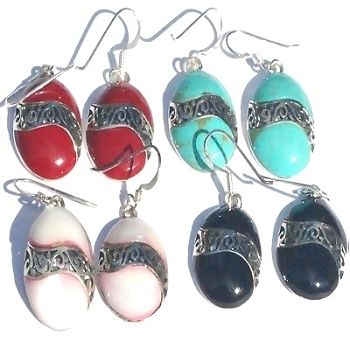 Sterling Silver Genuine Shell Inlay Egg Filigree Wave Earring - Carnelian