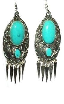 Sterling Silver Exotic Genuine Stone Dangle Earring - Turquoise