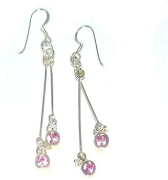 Sterling Silver Round CZ Cubic Zirconium Pin Dangles Earrings - Clear