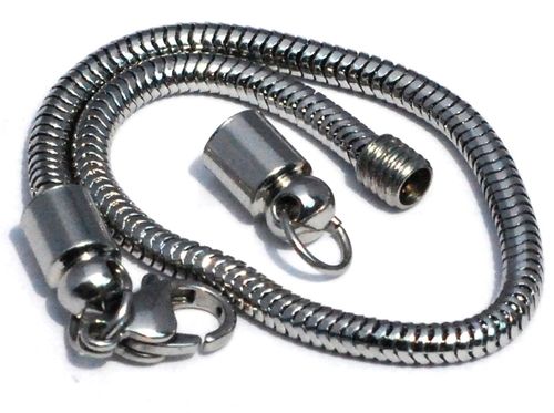 Stainless Steel 7.5 Inch European Screw Off Ends 3mm Snake Bracelet