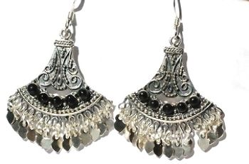 Sterling Silver Bali Exotic Filigree Genuine Stone - Black Onyx