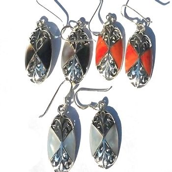 Sterling Silver Genuine Shell Inlay Filigree Oval Earring - Turquoise