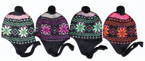 Womens Neon Ear Cover Knit Hat 4 Black With Neon Colors Case Pack 60