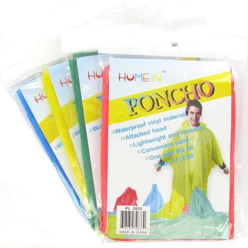 52 X 80 Rain Poncho Adult Size Assorted Colors Case Pack 80
