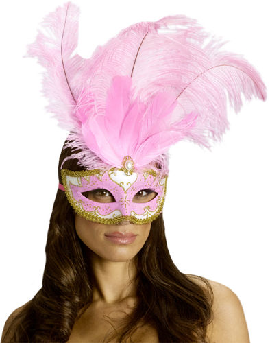 Carnival Mask Big Feathr Pink