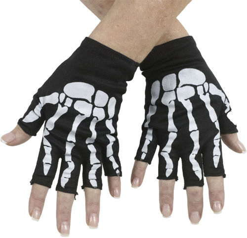 Bone Fingerless Gloves Bk/Wt