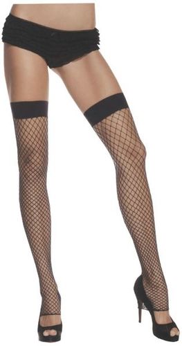 Thigh Hi Footless Fishnet Stockings- Black