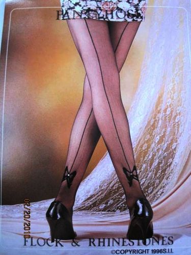 Flocking Pantyhose / Queen / Back Design w bow at the bottom, Color: Black, Case Pack 120
