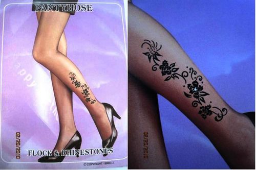 Queen Size Flocking Pantyhose w/ Design -Black Case Pack 120
