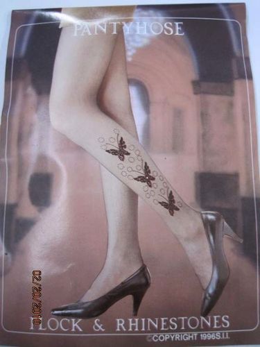 Flocking Pantyhose / Queen / Side Butterfly Design, Color: Beige, Case Pack 120
