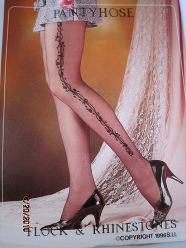 Flocking Pantyhose / Queen / Long Side_lil bows and flower, Color: White, Case Pack 120