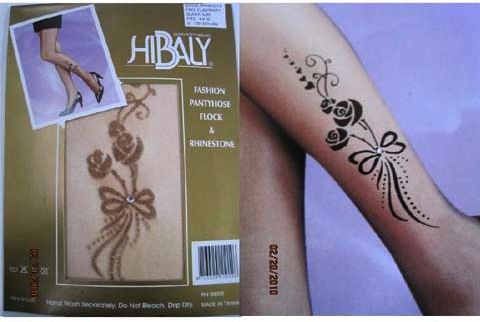 Flocking Pantyhose / Queen / Side Rose w. Ribbon design, Color: Beige, Case Pack 120
