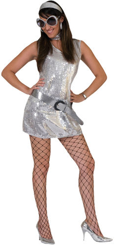Women's Costume: Disco Dress Silver- Medium