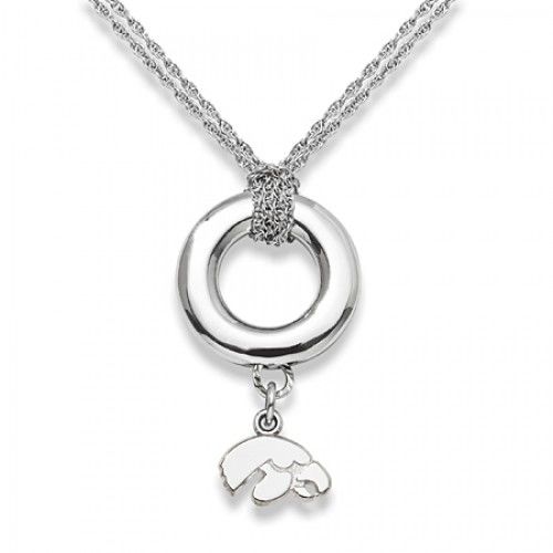 University of Iowa Hawkeyes Pendant Necklace in Sterling Silver - Spring Ring
