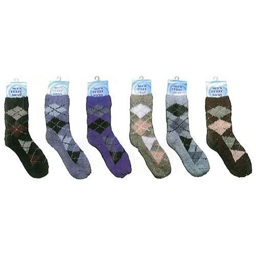 Mens Argyle Fuzzy Socks Assorted Colors Case Pack 12