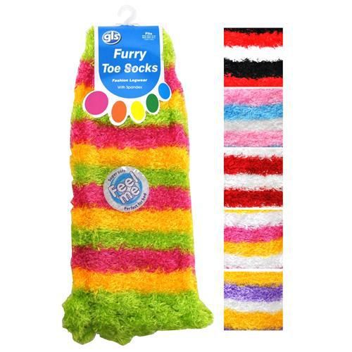 Furry Stripe Toe Socks Assorted Case Pack 12