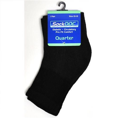 SockDoc Diabetic Quarter Sock Black 10-13 Case Pack 12