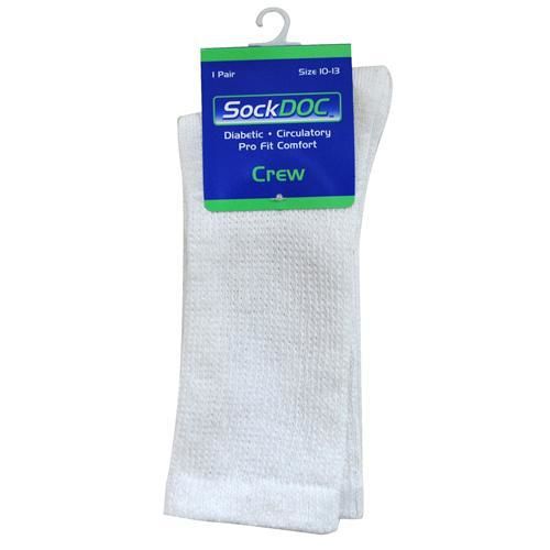 SockDoc Diabetic Crew Sock White 10-13 Case Pack 12