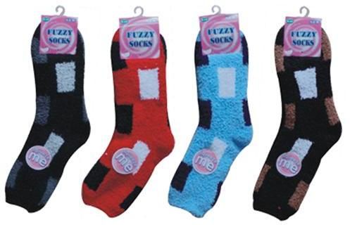 Fuzzy Big Square Crew Socks Assorted Size 9-11 Case Pack 12