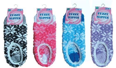 Fuzzy Snowflake Non-Slip Slipper Assorted Size 9-11 Case Pack 12