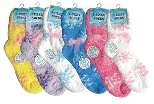 Fuzzy Snowflake Crew Socks Assorted Size 9-11 Case Pack 12