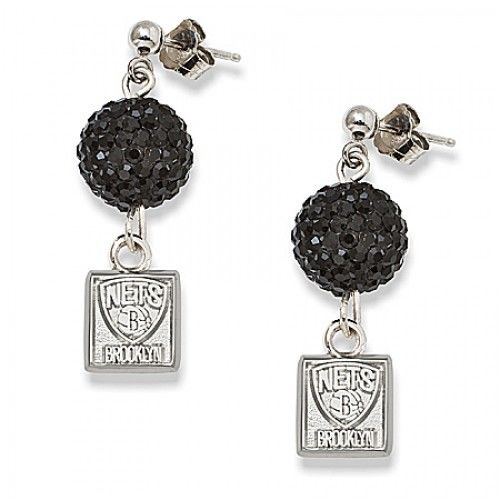 Crystal Brooklyn Nets Earrings in Sterling Silver - Butterfly Back - Round