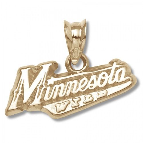 14k Yellow Gold Nhl Minnesota Wild Pendant Word Mark Logo