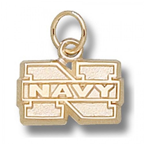 N Navy Charm in Yellow Gold - 10kt - Glossy Finish - Fine - Unisex Adult