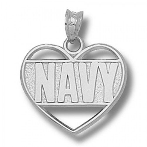 10k White Gold U.S. Naval Academy Midshipmen Military Pendant - ""Navy"" Heart