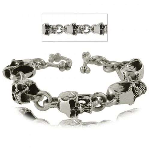 Men'S Skull Bracelet in Sterling Silver - Mirror Finish - Nice