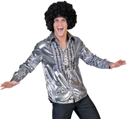 Men's Costume Shirt: Saturday Night, Silver- Small