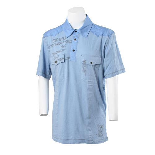INC Blue Polo Designer Short Sleeve Denim Fashion Men's Shirt Size: Medium