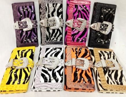 Zebra Rhinestone Western Buckle Wallets Assorted Colors Case Pack 12